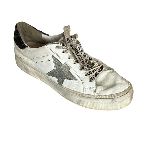 Preloved Golden Goose May Silver Star White Distressed Sneakers Size 37 - Picture 1 of 10